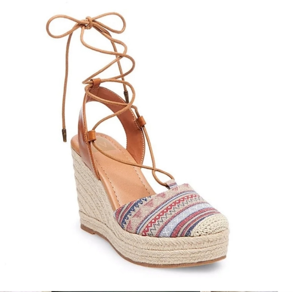 Multi-colored Strappy Espadrille Wedges Wrap Around Ankle